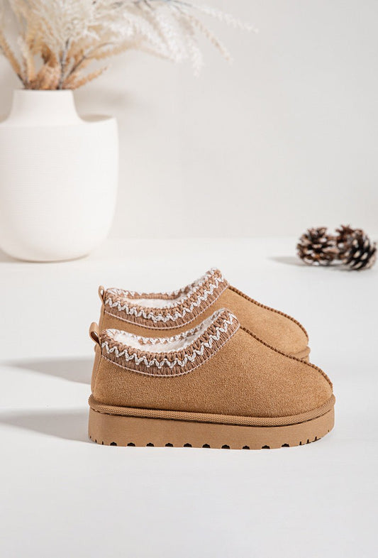 Bottines enfant camel fourrées à bordure tricotée – Chaussures d’hiver chaudes et confortables - MiniWalks