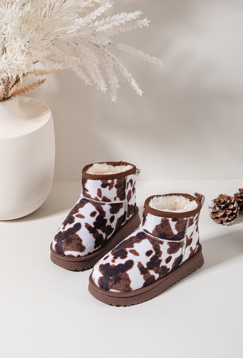 Bottines enfant fourrées à imprimé vache – Chaussures d’hiver originales et chaudes - MiniWalks