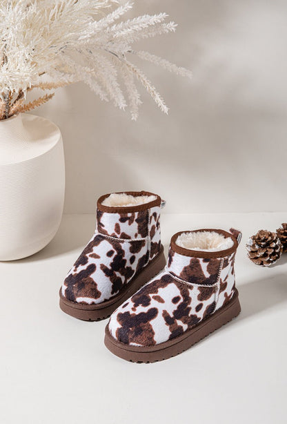 Bottines enfant fourrées à imprimé vache – Chaussures d’hiver originales et chaudes - MiniWalks