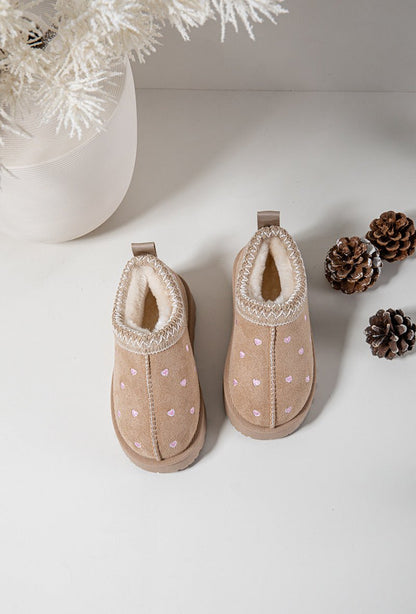 Bottines fille beige à cœurs – Bottines enfant fourrées chaudes et antidérapantes pour l’hiver - MiniWalks
