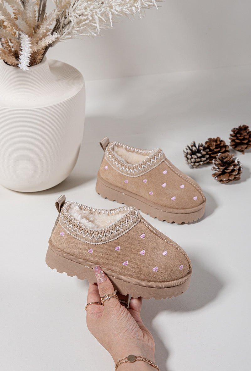 Bottines fille beige à cœurs – Bottines enfant fourrées chaudes et antidérapantes pour l’hiver - MiniWalks