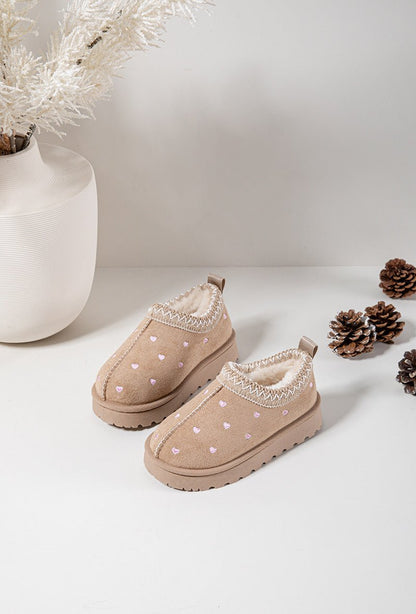Bottines fille beige à cœurs – Bottines enfant fourrées chaudes et antidérapantes pour l’hiver - MiniWalks