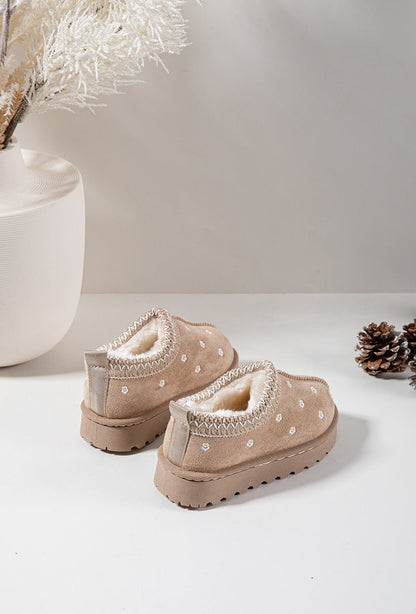 Bottines fille beige à fleurs – Bottines enfant fourrées chaudes et antidérapantes pour l’hiver - MiniWalks