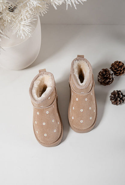 Bottines fille montantes beige à fleurs – Bottines enfant fourrées chaudes et antidérapantes pour l’hiver - MiniWalks