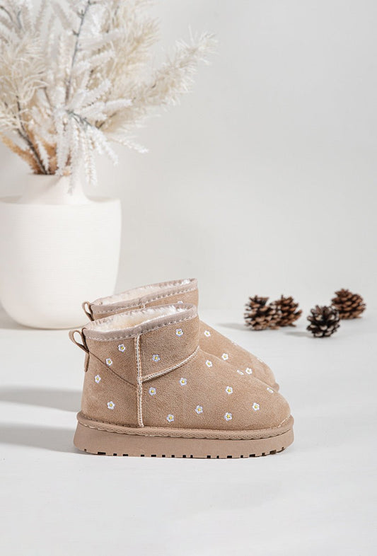 Bottines fille montantes beige à fleurs – Bottines enfant fourrées chaudes et antidérapantes pour l’hiver - MiniWalks