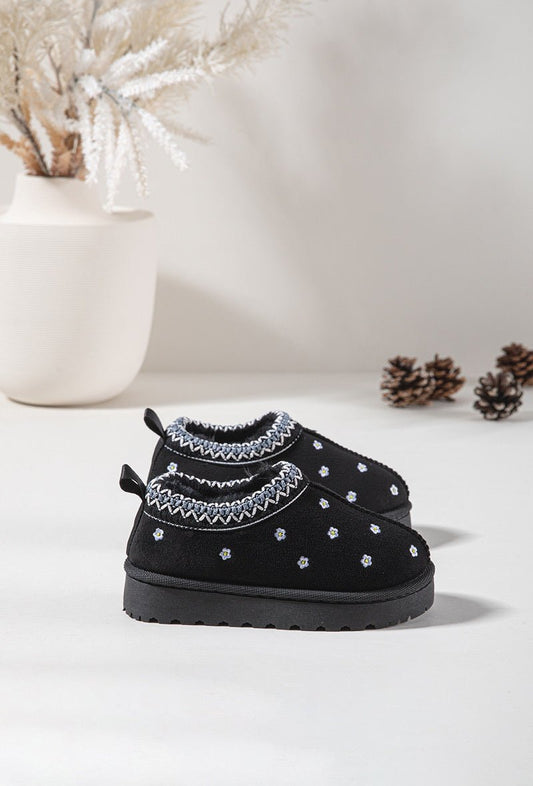 Bottines fille noires à fleurs – Bottines enfant fourrées chaudes et antidérapantes pour l’hiver - MiniWalks