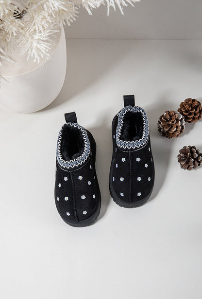 Bottines fille noires à fleurs – Bottines enfant fourrées chaudes et antidérapantes pour l’hiver - MiniWalks