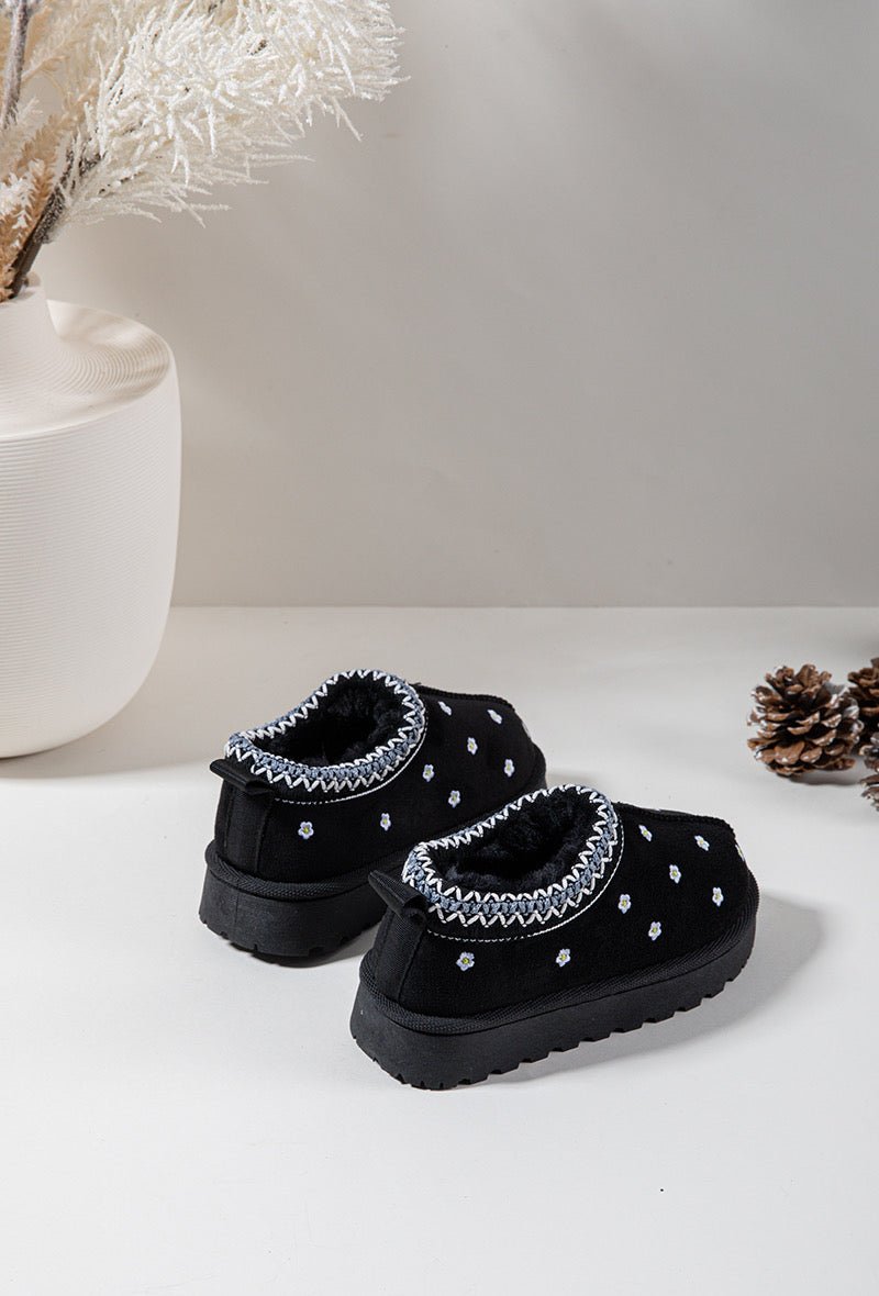 Bottines fille noires à fleurs – Bottines enfant fourrées chaudes et antidérapantes pour l’hiver - MiniWalks