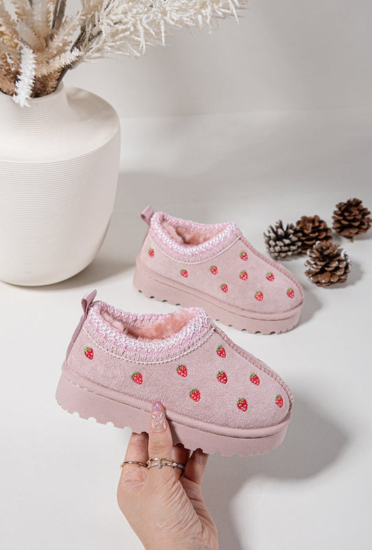 Bottines fille roses à fraises – Bottines enfant fourrées chaudes et antidérapantes pour l’hiver - MiniWalks