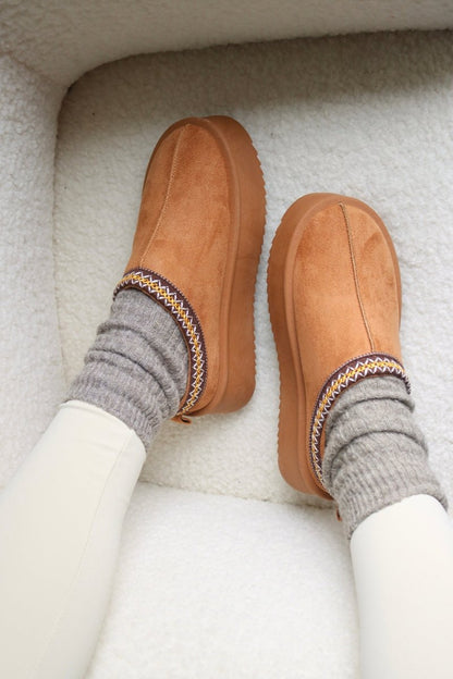 Chaussons en cuir et suédine caramel – Confort cocooning, semelle plateforme antidérapante - MiniWalks